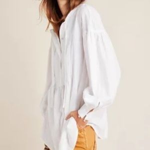 Anthropologie Maeve Lannie Textured Tunic in white, Size 2